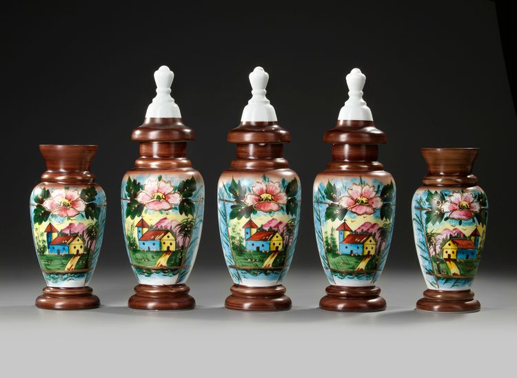 A SET OF FIVE OPALINE  VASES, FRANCE, 19TH CENTURY