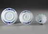 A JAPANESE BLUE AND WHITE BOWL AND TWO DISHES, 19TH CENTURY