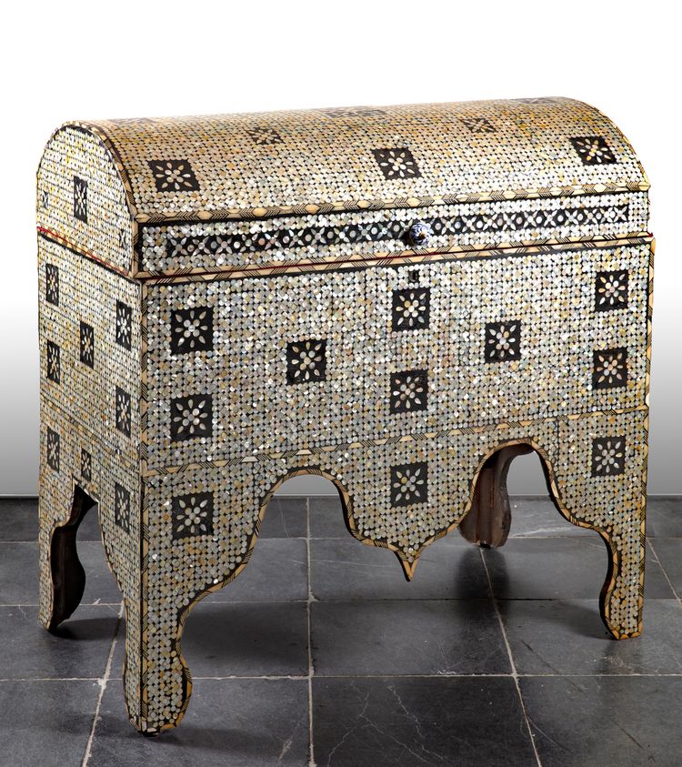 A LARGE SYRIAN MOTHER-OF-PEARL WEDDING TRUNK, 19TH-20TH CENTURY