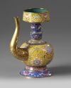 A CHINESE YELLOW-GROUND PAINTED ENAMEL 'TIBETAN-STYLE' EWER, PENBA HU, QING DYNASTY (1644-1911)