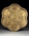 A QAJAR ENGRAVED BRASS TRAY DEPICTING SHAH ABBAS THE GREAT, PERSIA, 19TH CENTURY