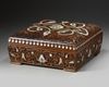 A SYRIAN WOOD AND MOTHER-OF-PEARL INLAID BOX  