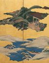 A JAPANESE MID-SIZE SIX -PANEL BYÔBU, PAINTING ON GOLDLEAF, MEIJI PERIOD (1868-1912)