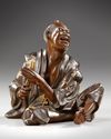 A JAPANESE BRONZE STATUE OF A SITTING MAN,MEIJI PERIOD (1868-1912)