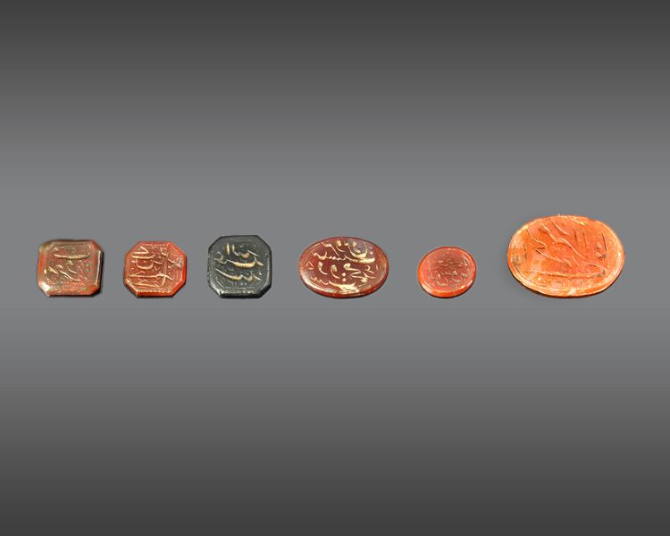 A GROUP OF SIX QAJAR AGATE SEALS, PERSIA 19TH CENTURY