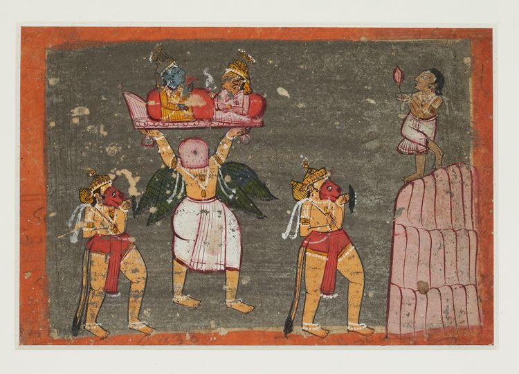 RAM AND LAXMAN CARRIED BY GARUDA, BUNDELKHAND CENTRAL INDIA, 18TH CENTURY