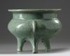A large Chinese celadon tripod censer