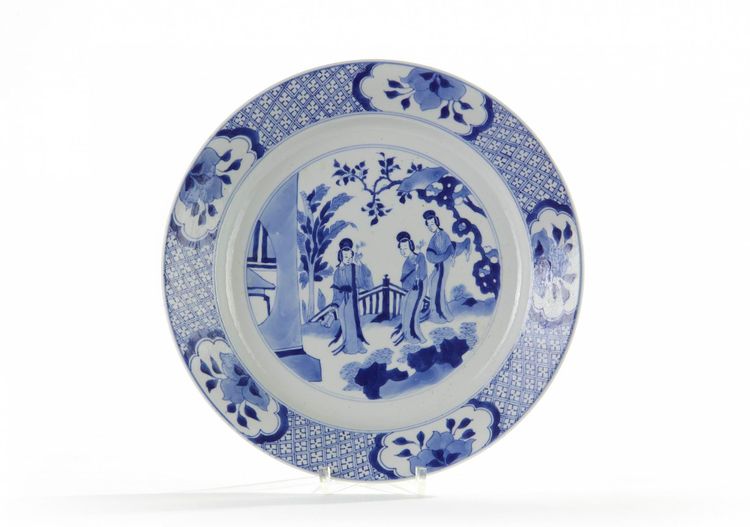 A Large Chinese blue and white 'ladies' plate