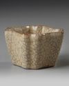 A CHINESE CRACKLE-GLAZED SQUARE-SECTION CUP, QING DYNASTY (1644-1911)
