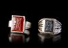 TWO AGATE SILVER RINGS