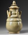 A CHINESE CELADON FIVE TUBE BOTTLE VASE, SONG DYNASTY (960-1279)