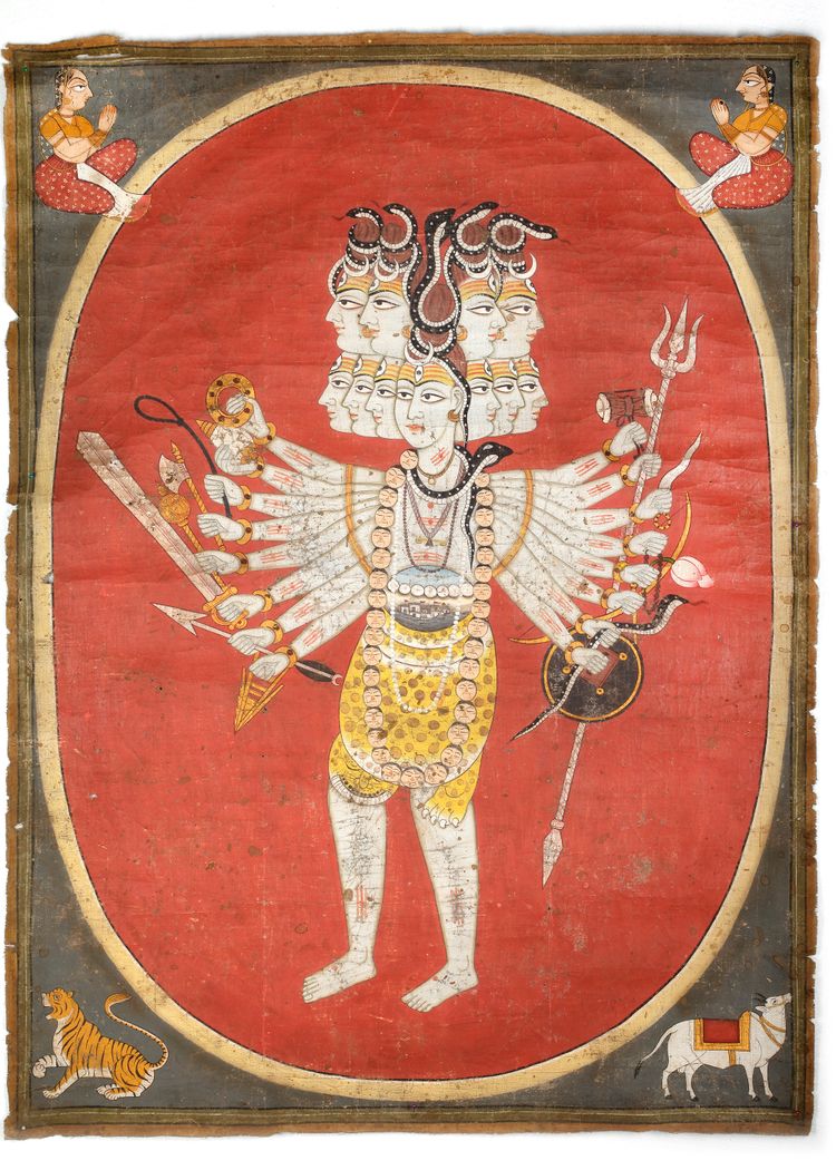 AN ILLUSTRATION OF SHIVA IN HIS COSMIC FORM, NURPUR OR MANDI, PUNJAB HILLS, CIRCA 19TH CENTURY