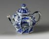 A CHINESE BLUE AND WHITE MOULDED OCTAGONAL TEAPOT AND COVER, CHINA, KANGXI PERIOD (1662-1722)
