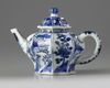 A CHINESE BLUE AND WHITE MOULDED OCTAGONAL TEAPOT AND COVER, CHINA, KANGXI PERIOD (1662-1722)
