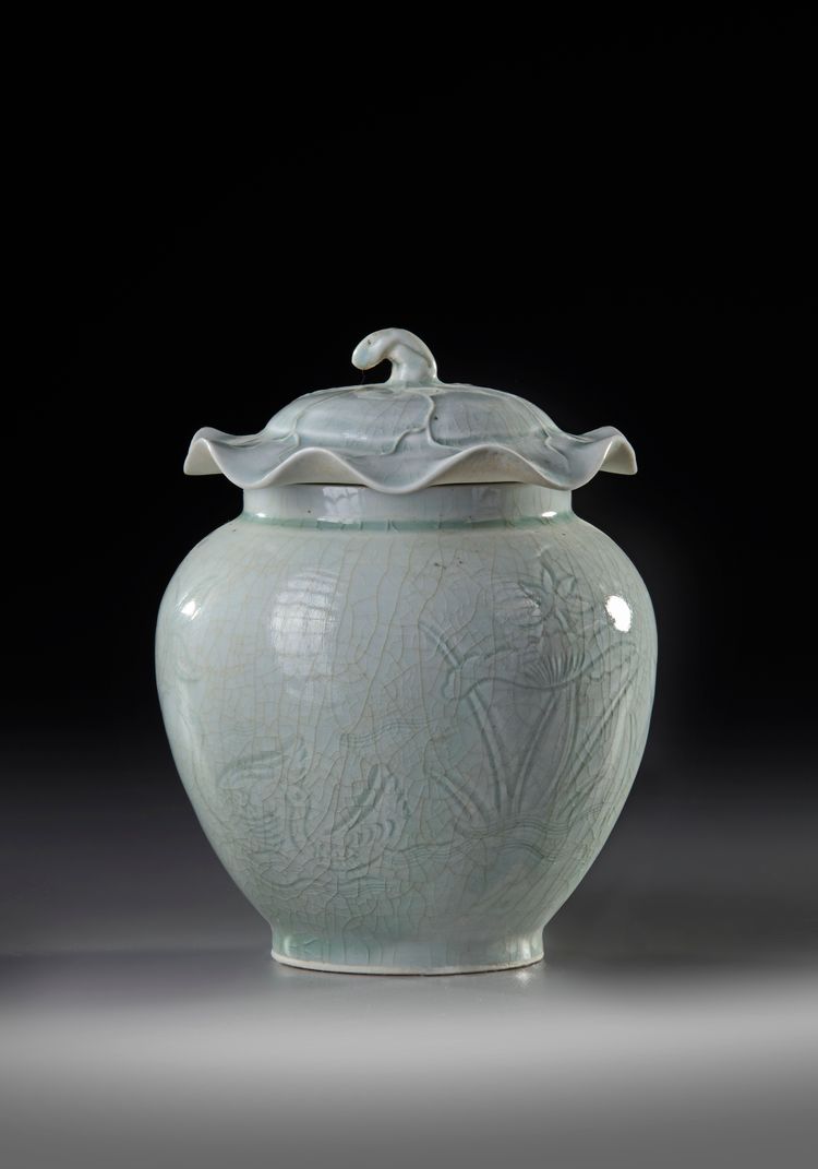 A CHINESE QINGBAI LOTUS JAR AND COVER, NORTHERN SONG DYNASTY (960–1127)