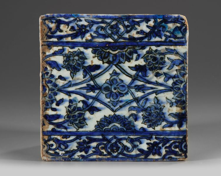 A MAMLUK SQUARE POTTERY TILE