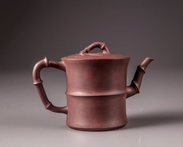 A Chinese yixing bamboo-form teapot and cover