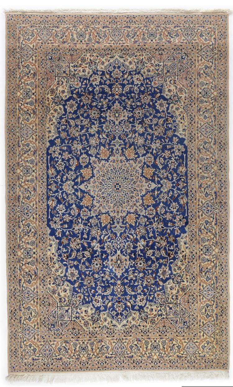 A NAIN CARPET WITH UNUSUAL BLUE COLOUR