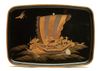Black lacquered hirobuta-tray decorated with a dragon boat