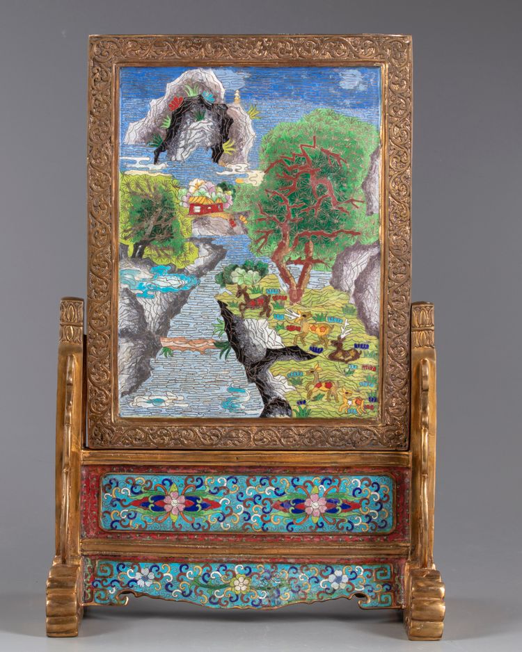 A CHINESE CLOISONNÉ TABLE SCREEN, 19TH CENTURY
