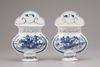 A pair of blue and white porcelain wall vases