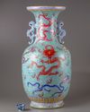 A blue-ground famille rose 'dragons' vase