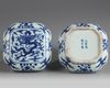 A Chinese blue and white square-section 'dragon' box and cover