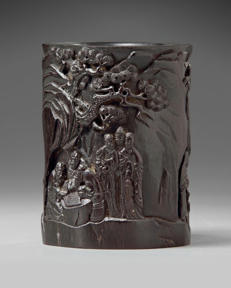 A CHINESE HARDWOOD CARVED BRUSH POT, CHINA, 20TH CENTURY