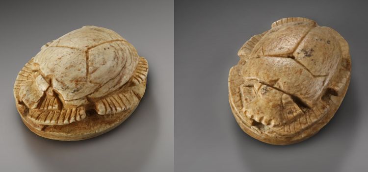 TWO EGYPTIAN STEATITE SCARABS, NEW KINGDOM, CIRCA 1550-1069 B.C.