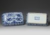 A CHINESE BLUE AND WHITE RECTANGULAR DRAGON BOX AND COVER, QING DYNASTY (1644–1911)