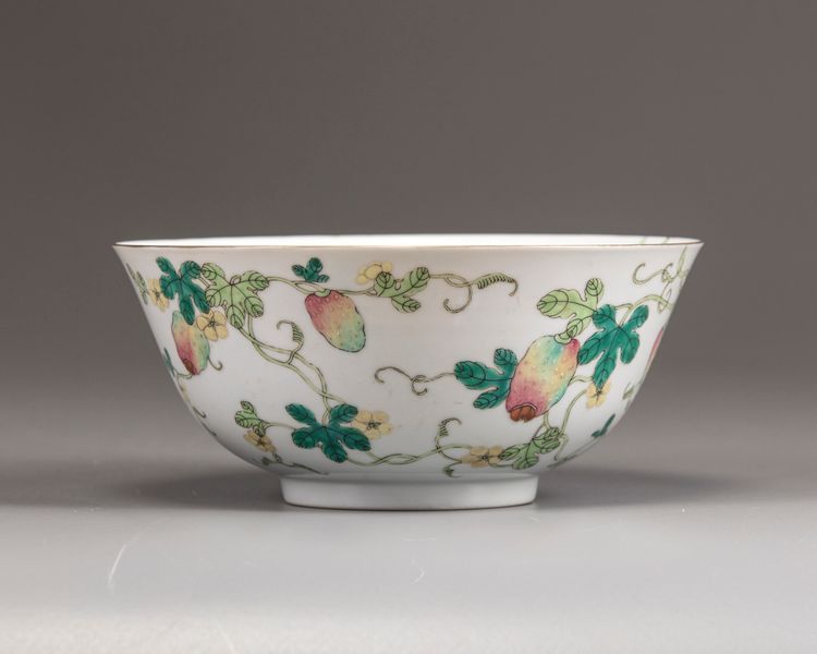 A Chinese famille rose 'butterfly and bitter melon' bowl