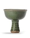 A CHINESE GUAN-TYPE CELADON STEM CUP, YUAN DYNASTY (1271-1368)