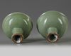 A SIMILAR PAIR OF CHINESE CELADON GLAZED STEMCUPS, LATE YUAN, EARLY MING DYNASTY, 14TH CENTURY