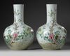 A pair of large Chinese famille rose 'quails' bottle vases, tianqiuping