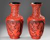 A PAIR OF CHINESE CARVED CINNABAR VASES, 19TH-20TH CENTURY