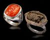 TWO AGATE SILVER RINGS