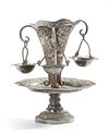 AN OTTOMAN SILVER VASE WITH THREE HANGING CUPS, 19TH CENTURY