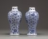 A pair of Chinese blue and white floral vases