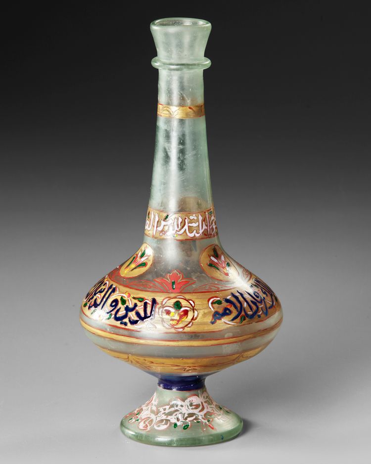 AN ISLAMIC PAINTED GLASS FLASK, NEAR EAST, 20TH CENTURY