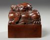 A Chinese hongmu qilin square seal