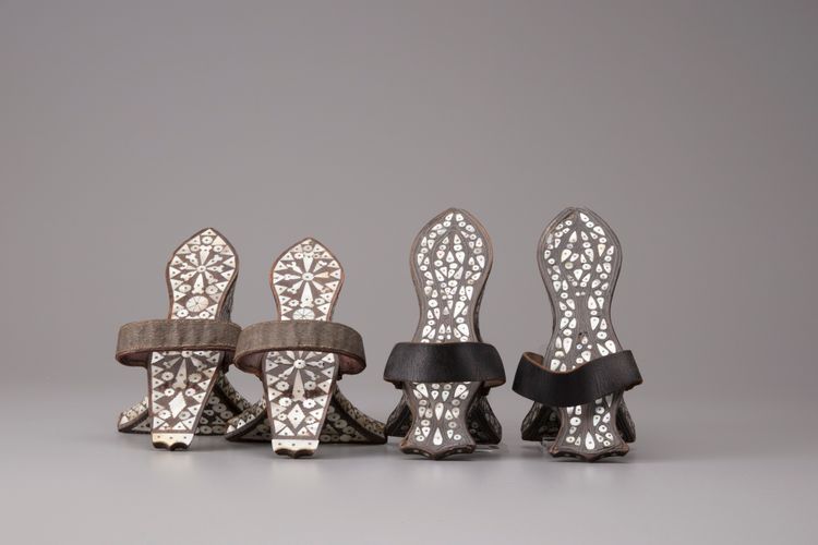 Two pairs of mother-of-pearl hammam shoes