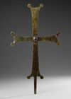 A BRONZE PROCESSION BLACK PATINA BYZANTINE CROSS