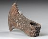 A SILVER INLAID METAL AXE HEAD, 20TH CENTURY