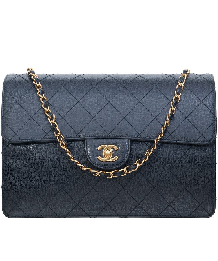 1997-1999 Chanel Black Caviar Leather Jumbo Single Flap Bag