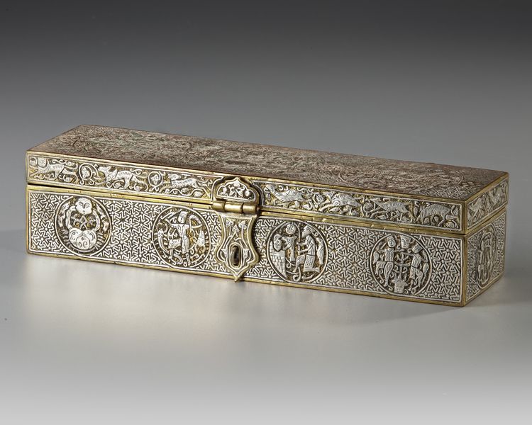 A MAMLUK STYLE SILVER INLAID PEN BOX, SYRIA OR EGYPT, 19TH-20TH CENTURY