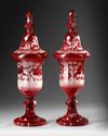 A LARGE PAIR OF RED BOHEMIAN GLASS CUPS, LATE 19TH CENTURY