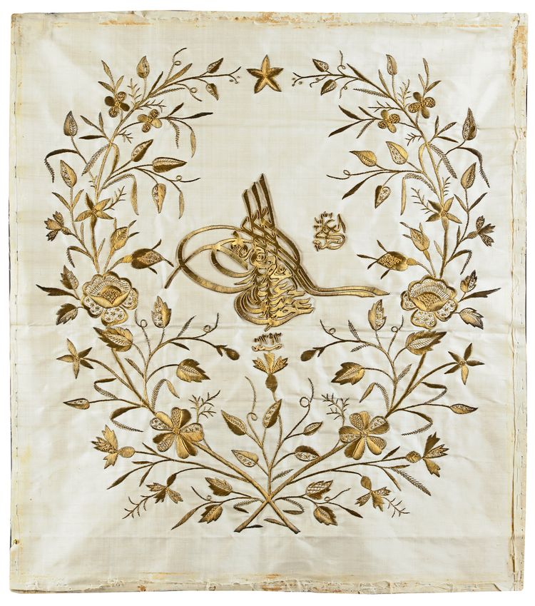 AN OTTOMAN GILT-THREAD EMBROIDERED PILLOW CASE, TURKEY, 1293 AH/1876 AD
