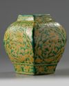 A Chinese Ming-style green and yellow enamelled square section vase