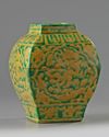 A Chinese Ming-style green and yellow enamelled square section vase