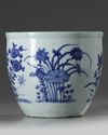A Chinese blue and white 'Flowers of the Four Seasons' jardinière